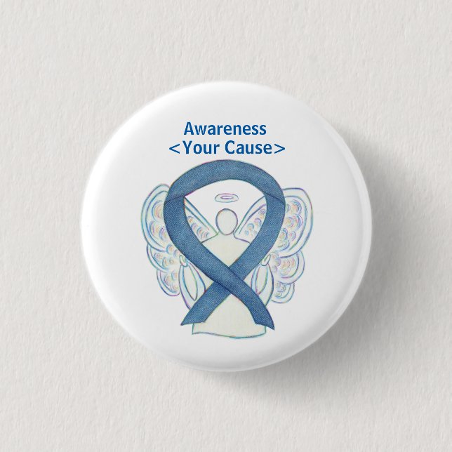 Denim Awareness Ribbon Angel Custom Button Pins (Front)