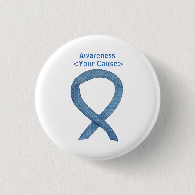 Denim Awareness Ribbon Art Custom Button Pins (Front)