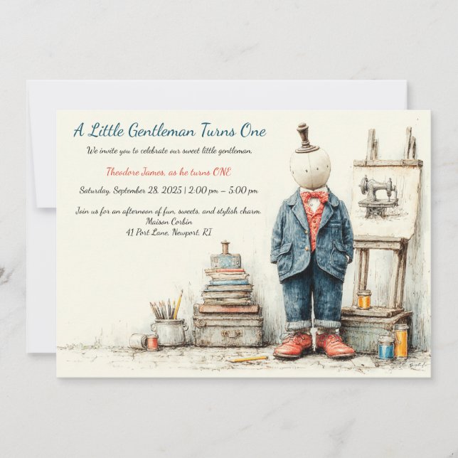 Denim Baby 1st Birthday & Perfume Sketch Invitation (Front)