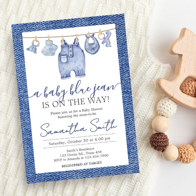 Denim Baby Blue Jean Baby Shower  Invitation (Blue Jean Denim Baby Shower Invitation)