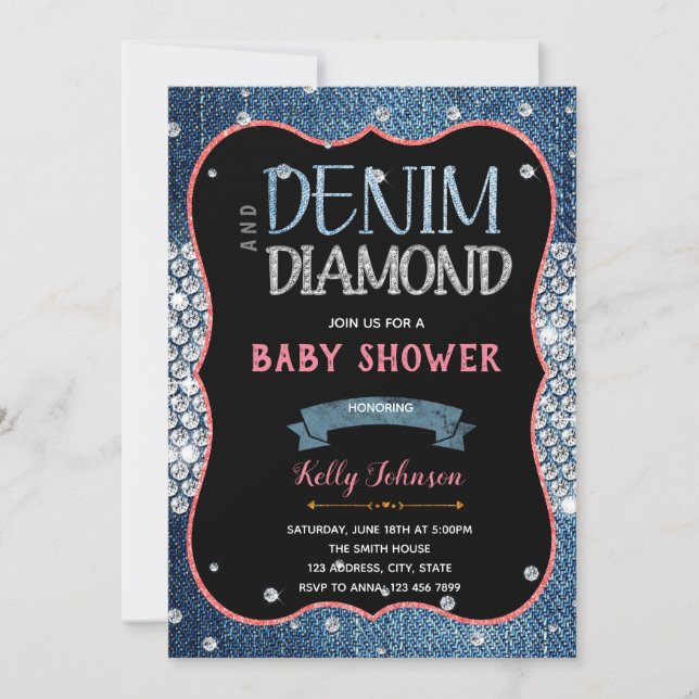 Denim baby shower diamonds Invitation (Front)
