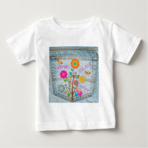 Denim Back Pocket Flowers Peace Love Hope Baby T-Shirt