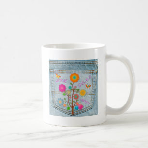 Denim Back Pocket Flowers Peace Love Hope Coffee Mug