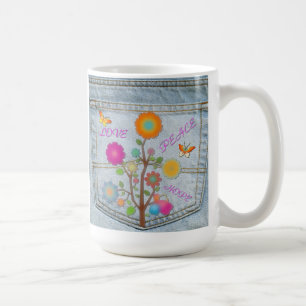 Denim Back Pocket Flowers Peace Love Hope Mug