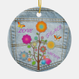 Denim Back Pocket Flowers Peace Love Hope Ornament