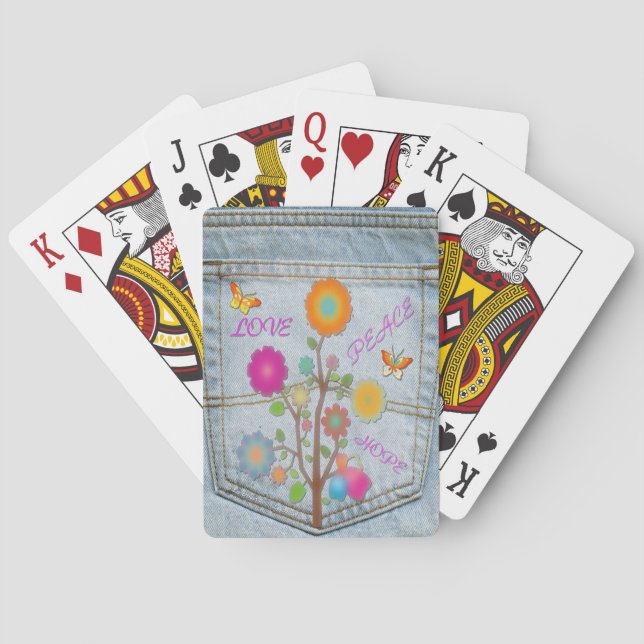 Denim Back Pocket Flowers Peace Love Hope Playing Cards (Back)
