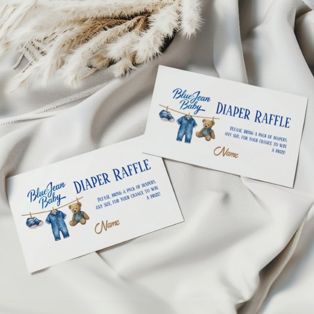 Denim Bear Blue Jean Baby Shower Diaper Raffle Enclosure Card (Creator Uploaded)