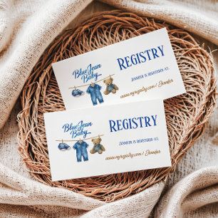 Denim Bear Blue Jean Baby Shower Registry Enclosure Card