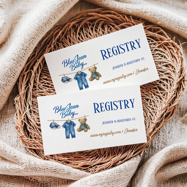 Denim Bear Blue Jean Baby Shower Registry Enclosure Card (Creator Uploaded)