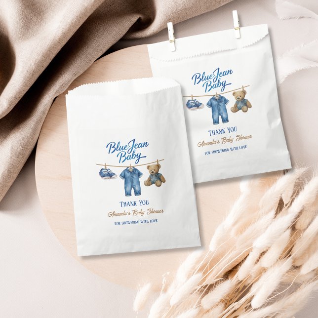 Denim Bear Clothesline Boy Blue Jean Baby Shower Favour Bag (Creator Uploaded)