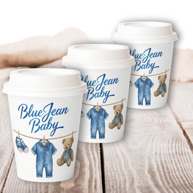 Denim Bear Clothesline Boy Blue Jean Baby Shower Paper Cups (Creator Uploaded)
