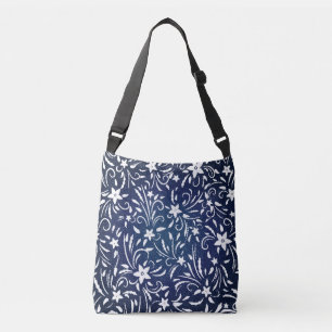 Denim Blooms: Floral Pattern Background Crossbody Bag