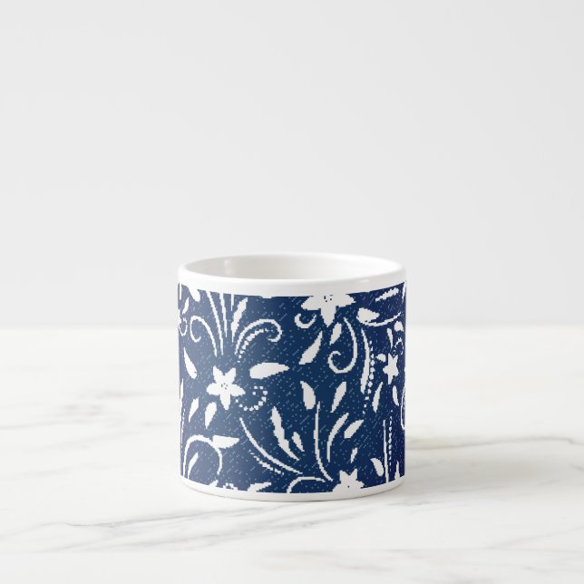 Denim Blooms: Floral Pattern Background Espresso Cup (Front)