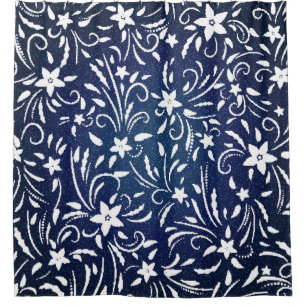 Denim Blooms: Floral Pattern Background Shower Curtain