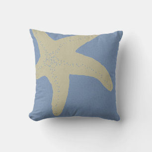 Denim Blue and Beige Starfish Sofa Pillow