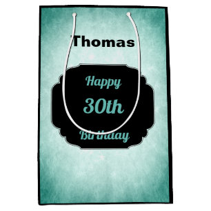 Denim Blue and black 30th  birthday Medium Gift Bag