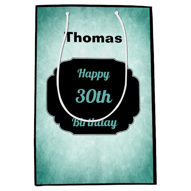 Denim Blue and black 30th  birthday Medium Gift Bag (Front)