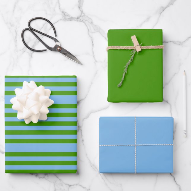 Denim Blue and Grass Green Wrapping Paper (Front)