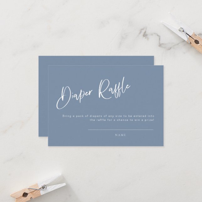 Denim Blue Baby Shower Diaper Raffle Card (Front/Back In Situ)
