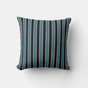 denim blue, black and gray stripes cushion
