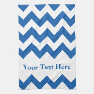 Denim Blue Bold Chevron with customisable text Tea Towel