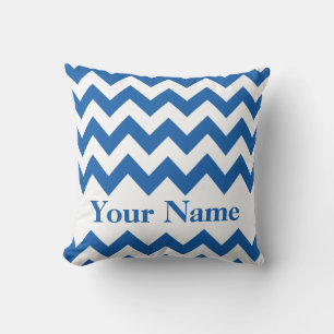 Denim Blue Bold Chevron with monogram Cushion