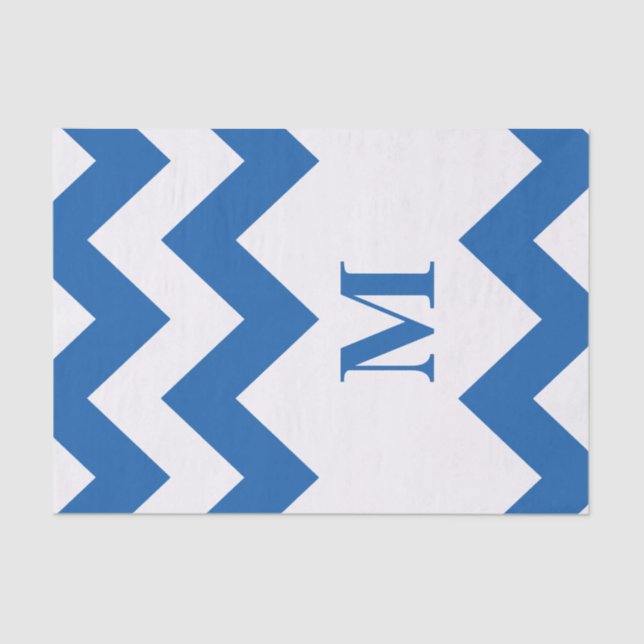 Denim Blue Bold Chevron with monogram Tissue Paper (Front)