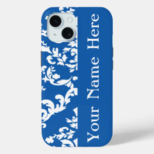 Denim Blue Bold Damask w/ name @ Emporiomoffa iPhone 15 Case