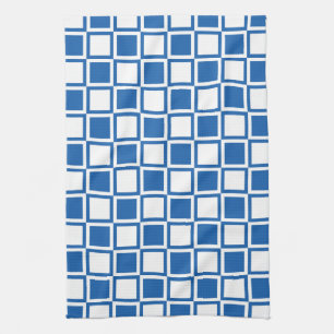 Denim Blue Bold Mod Squares Tea Towel