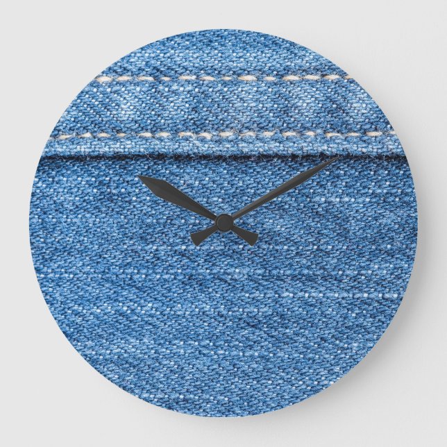Denim Blue: Classic Jeans Texture. Large Clock (Front)