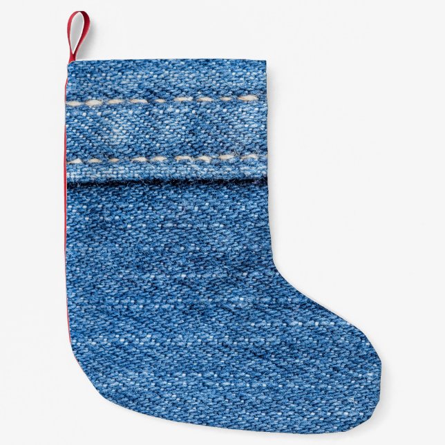 Denim Blue: Classic Jeans Texture. Small Christmas Stocking (Front)