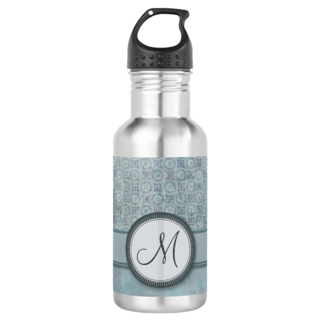 Denim Blue Coin Pattern with Monogram 532 Ml Water Bottle (Front)