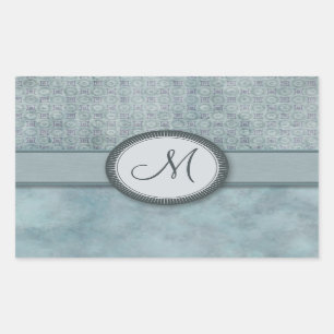 Denim Blue Coin Pattern with Monogram Rectangular Sticker