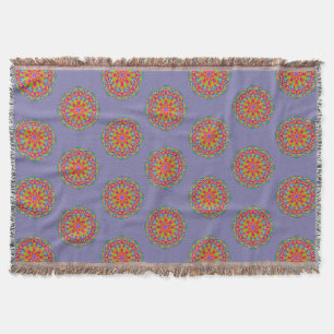 Denim Blue Colourful Mandala Pattern Boho Blanket
