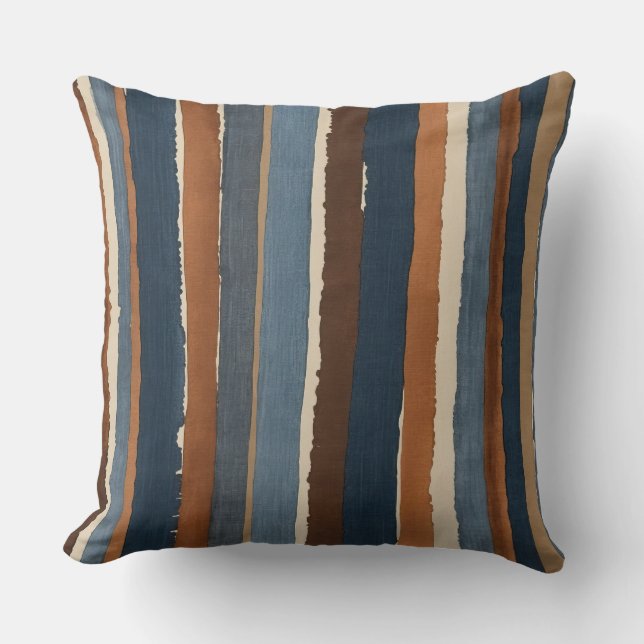 Denim-blue copper and brown stripes cushion (Front)