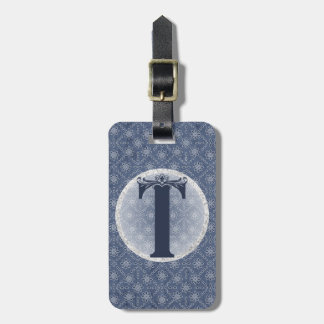 Denim Blue Decorative Monogram "T" Luggage Tag