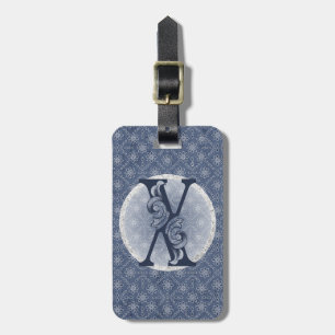 Denim Blue Decorative Monogram "X" Luggage Tag