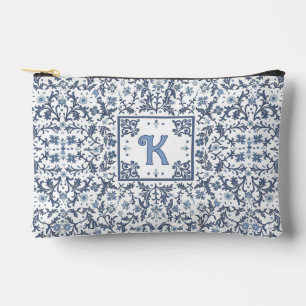 Denim Blue Fancy Floral Pattern Personalised Accessory Pouch