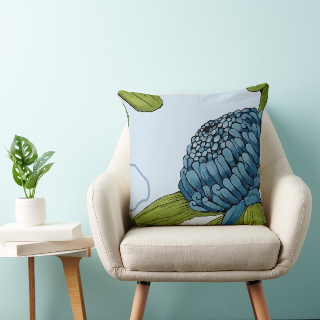 Denim Blue Floral Cotton Throw Cushion (Chair)
