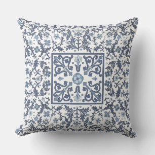 Denim Blue Floral Cushion