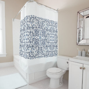 Denim Blue Floral Shower Curtain