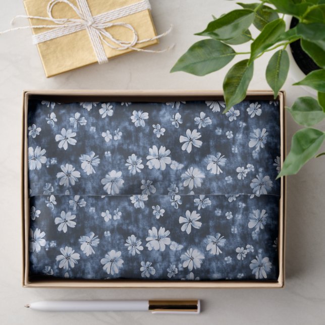 Denim Blue Flowers Bridal Shower Tissue Paper (Gift)
