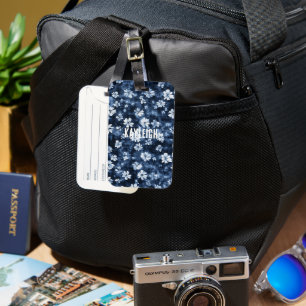 Denim Blue Flowers Luggage Tag