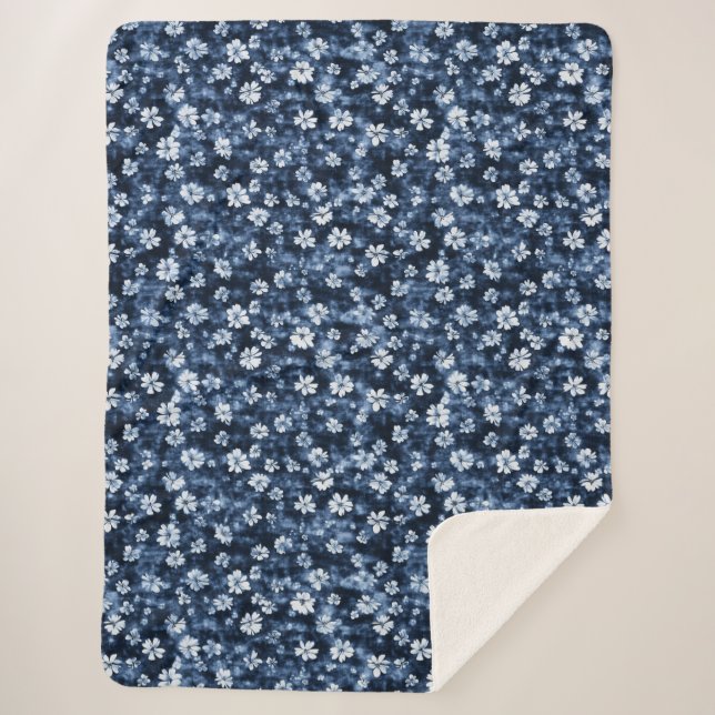Denim Blue Flowers Sherpa Blanket (Front)