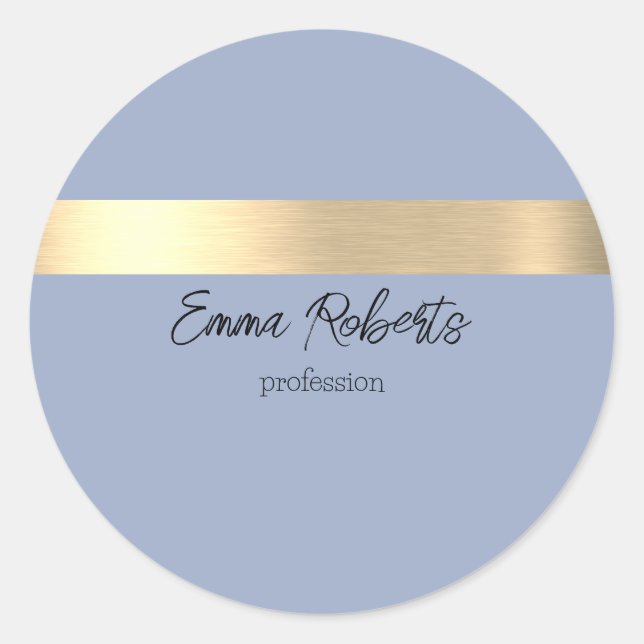 Denim Blue Gold Foil Rustic Faux  Classic Round Sticker (Front)