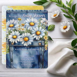 Denim Blue Jean   Daisies Floral Baby Shower Invitation