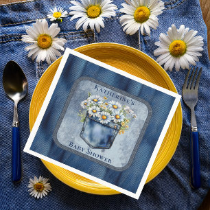 Denim Blue Jean   Daisies Floral Baby Shower Napkin