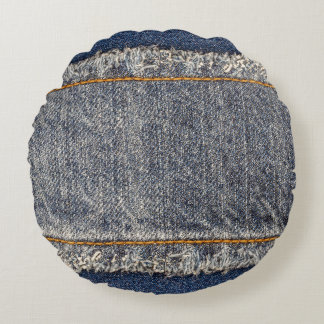 Denim Blue Jeans: Casual Double Patch Round Cushion