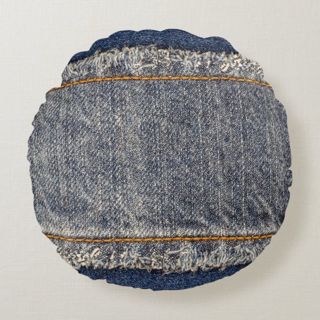 Denim Blue Jeans: Casual Double Patch Round Cushion (Front)