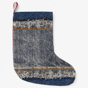 Denim Blue Jeans: Casual Double Patch Small Christmas Stocking